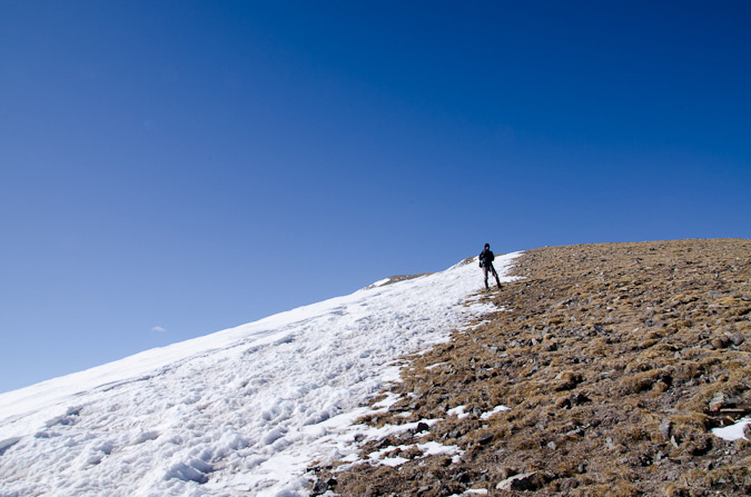 Ethan climbing up the ridge of California Peak