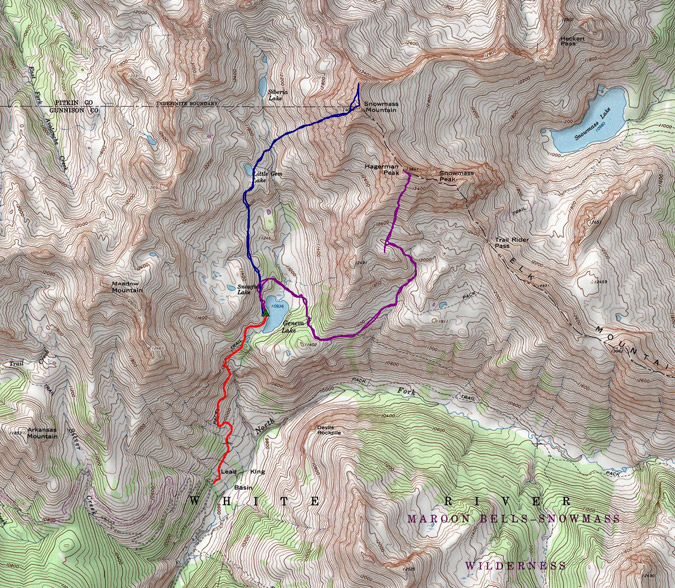 Snowmass Mountain and Hagerman route map